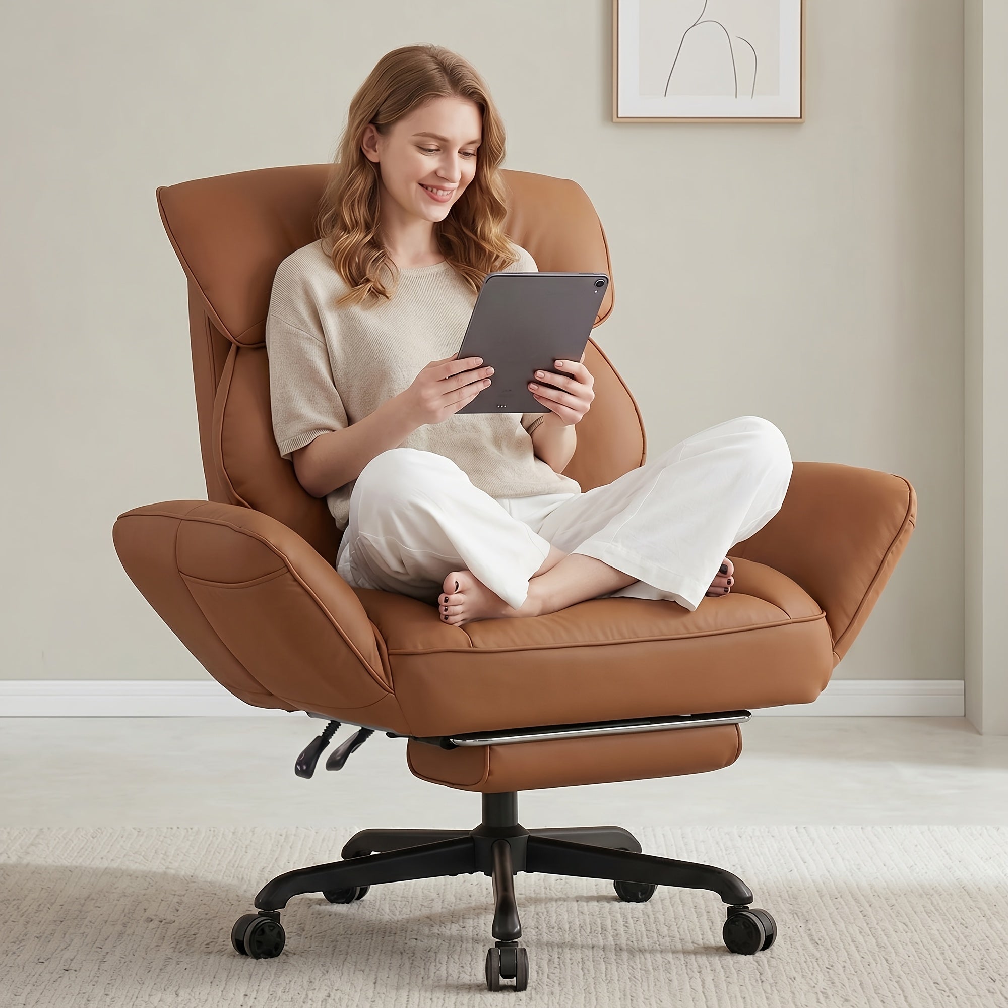 Adjustable Height And Armrest Office Chair with Pocket Spring Cushion, Retractable Footrest Recliner, Swivel High Back Gaming Chair for Home Office, Game, Rest, Study
