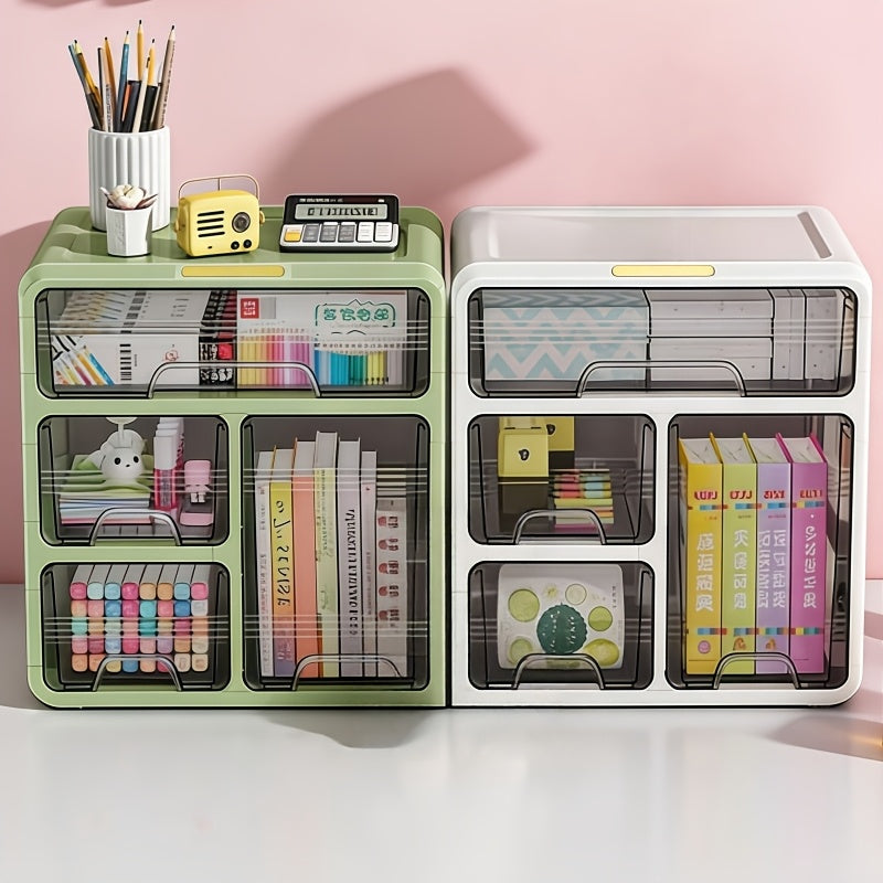 2\u002F3\u002F4-Tier Stackable Desktop Storage Organizer with Drawers, Detachable Desktop Drawer Rack with Adjustable Dividers, Offic Storage Drawer Units with Handles for Stationery, Medicine, Crafts, Cosmetics - Avocado Green, Storage Drawer Units