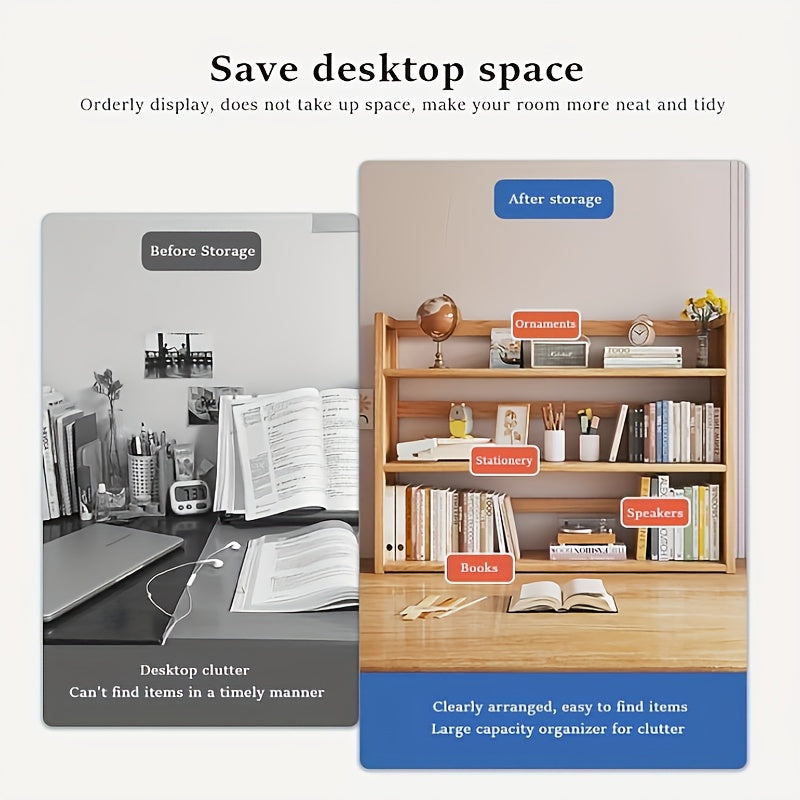 A Sturdy Three-Tier Bamboo And Solid Wood Desktop Shelf That Serves As a Versatile Organizer for Home, Office, Study, Or School, Providing a Easy Yet High-Quality Solution for Storing Books, Stationery, And Small Items