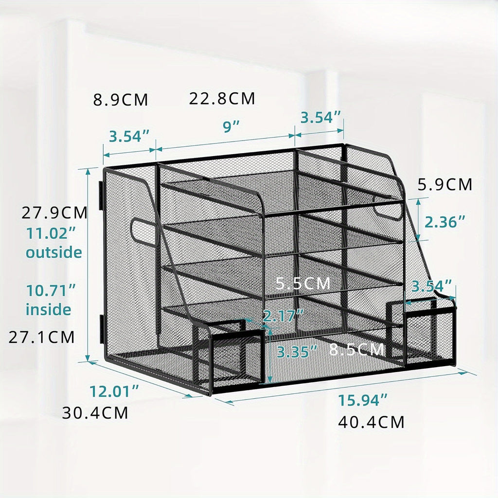 JMHUD Mesh Desk Organizer, 5-Tier Paper Letter Tray Organizer with File Holder for Office Supplies Home or School, Desktop Organizer with Magazine Holder and Storage