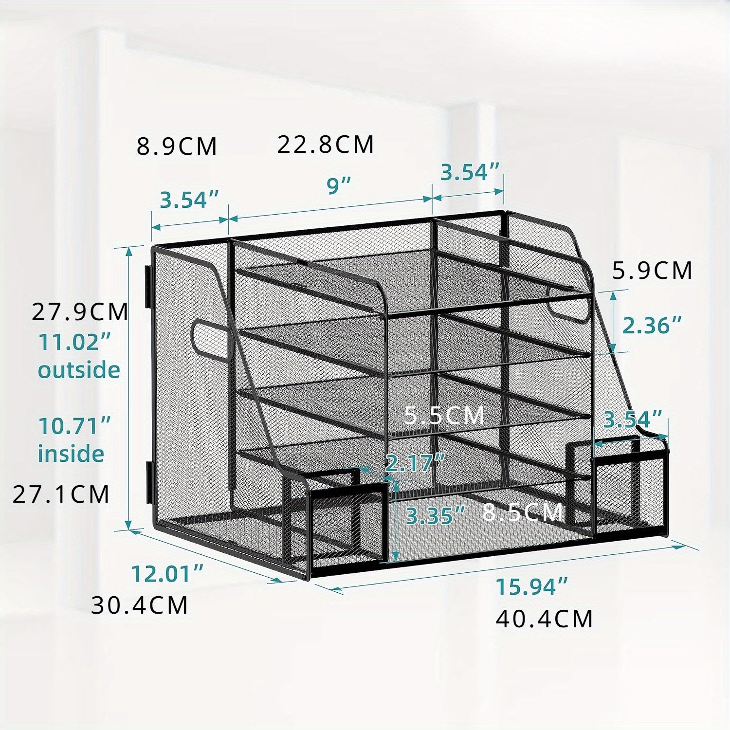 JMHUD Mesh Desk Organizer, 5-Tier Paper Letter Tray Organizer with File Holder for Office Supplies Home or School, Desktop Organizer with Magazine Holder and Storage