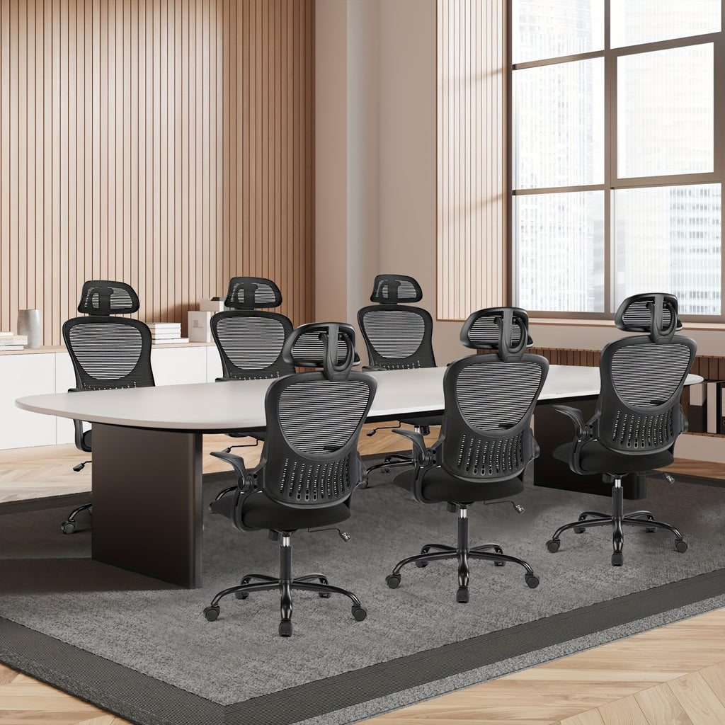 Home Gaming Chair, Office Chair, Equipped With Wheels, Armrests, And Fixed Head Cushions, Breathable Mesh Design, And Lumbar Support To Protect The Lumbar Spine