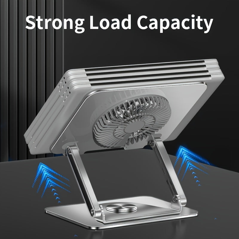 Carbon Steel Notebook Stand Computer Desktop Riser Tablet Holder Folding 360 Degree Rotation Fan Cooling Office Supply