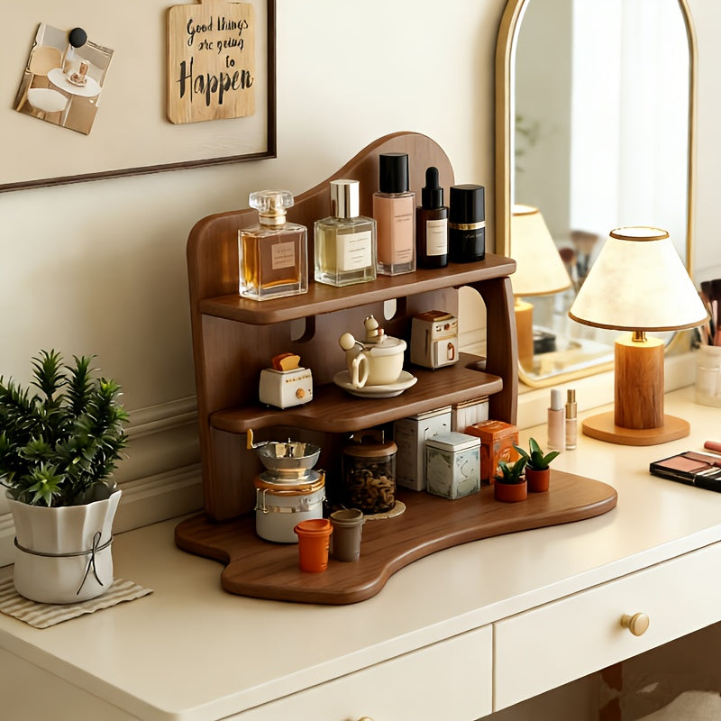 Multi-layer Light Luxury Solid Wood Desktop Coffee Cup Holder, Multi-functional Desktop Organizer, Perfume & Cosmetics Storage Rack, Freestanding Design, Compact And Practical, Decorates Your Space Beautifully