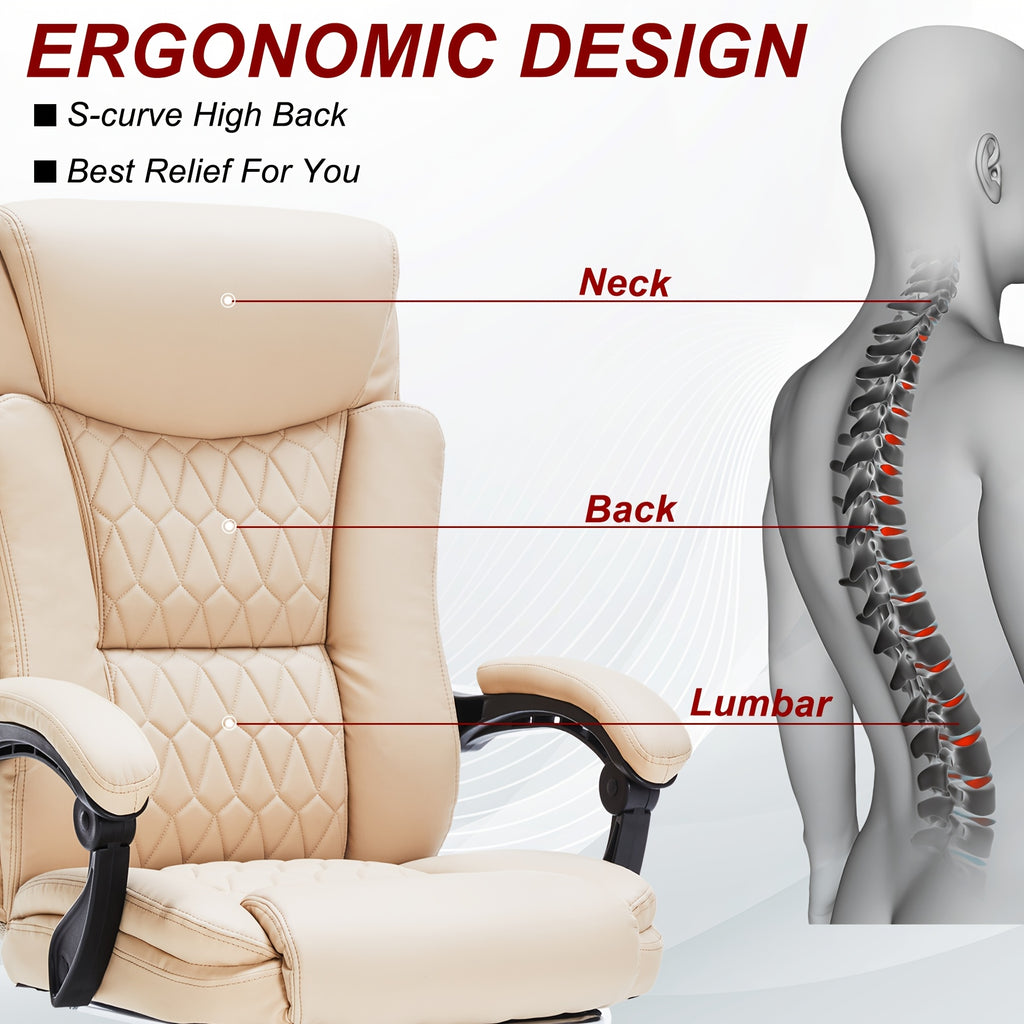 Reclining Office Chair, Ergonomic Chair with Leg Rest, Sturdy 400-Pound High-Back Executive Office Chair, Suitable for Home Use
