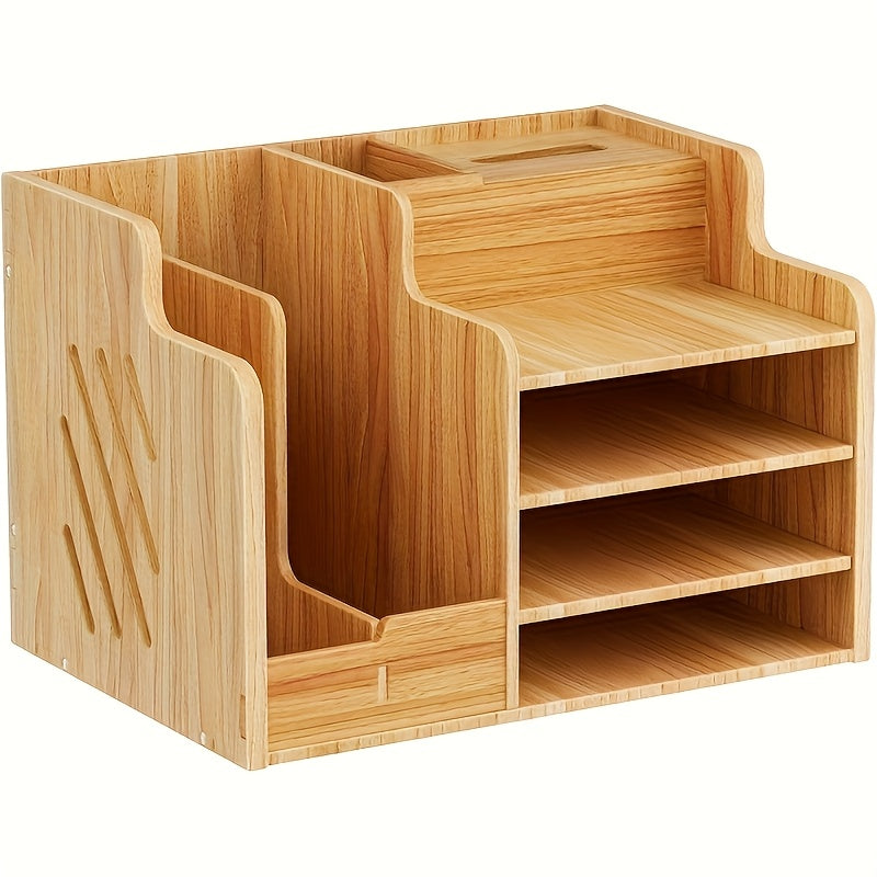 Office Paper Organizer for Desk, Wooden File Holder, Office Desk Organizer, Stackable Paper Trays for Home, Office, School
