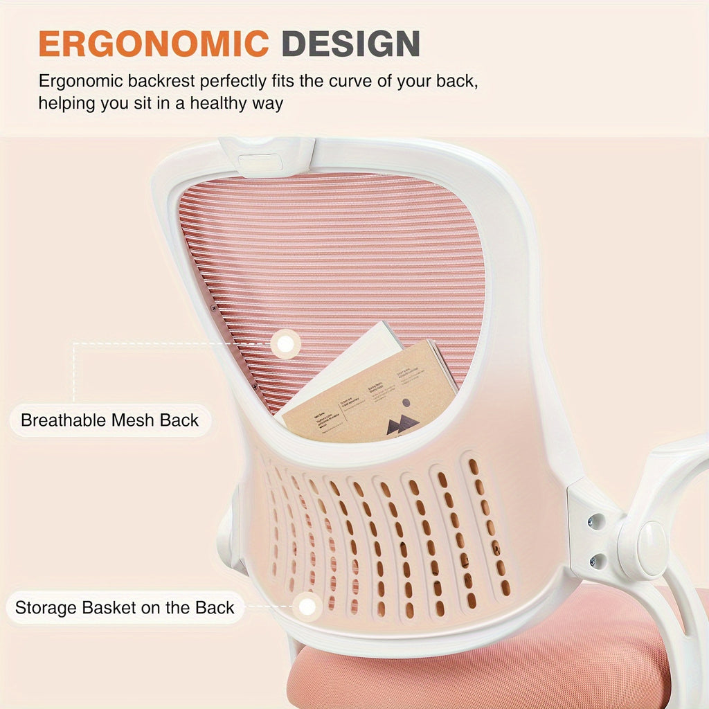 Ergonomic Office Desk Computer Chair, High Back Comfy Swivel Home Gaming Mesh Chairs With Wheels, Adjustable Headrest, Comfortable Lumbar Support, Flip-up Arms, 144° Tilt For Study