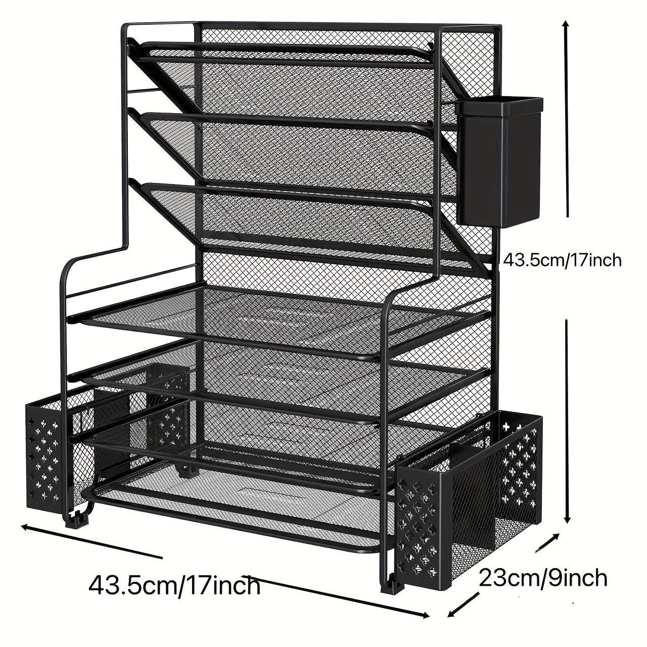 7-Tier Desk File Organizer, HOMEBETTER Document Rack, Letter Tray Paper Organizer with Pen Holder And Metal Hanging Basket