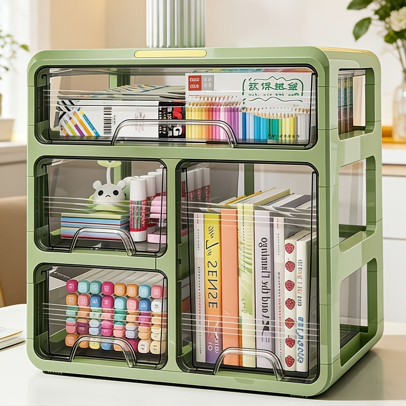 2\u002F3\u002F4-Tier Stackable Desktop Storage Organizer with Drawers, Detachable Desktop Drawer Rack with Adjustable Dividers, Offic Storage Drawer Units with Handles for Stationery, Medicine, Crafts, Cosmetics - Avocado Green, Storage Drawer Units
