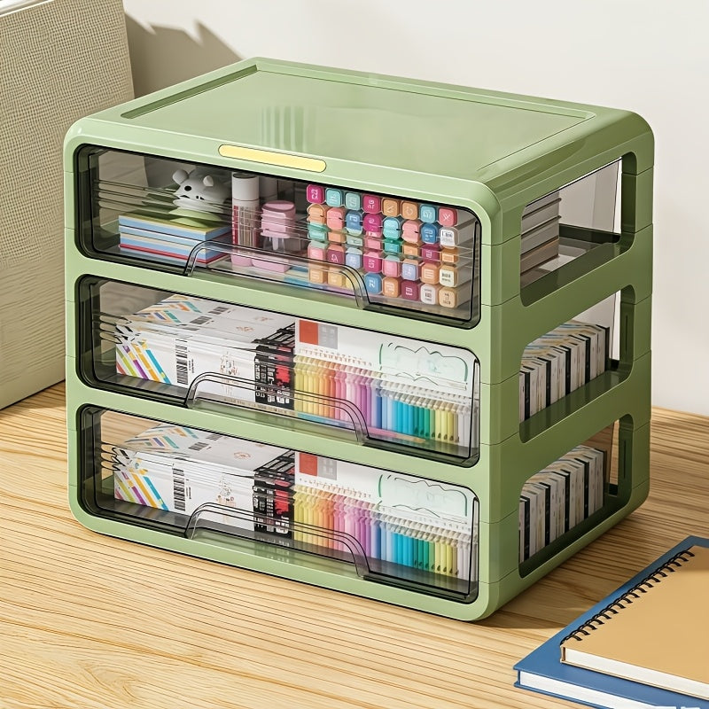 2\u002F3\u002F4-Tier Stackable Desktop Storage Organizer with Drawers, Detachable Desktop Drawer Rack with Adjustable Dividers, Offic Storage Drawer Units with Handles for Stationery, Medicine, Crafts, Cosmetics - Avocado Green, Storage Drawer Units