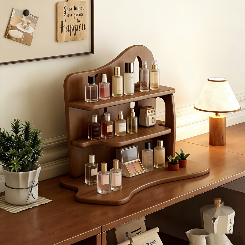 Multi-layer Light Luxury Solid Wood Desktop Coffee Cup Holder, Multi-functional Desktop Organizer, Perfume & Cosmetics Storage Rack, Freestanding Design, Compact And Practical, Decorates Your Space Beautifully
