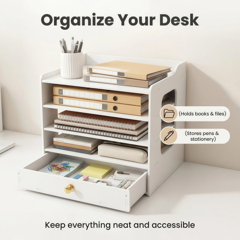 White Card File Storage Box And – Adjustable Dividers And Stackable Trays. Essential File Organizer for Office And Home, Doubles As Desktop Mail Sorter. Ideal for Use in Offices, Home Study, And Dormitories