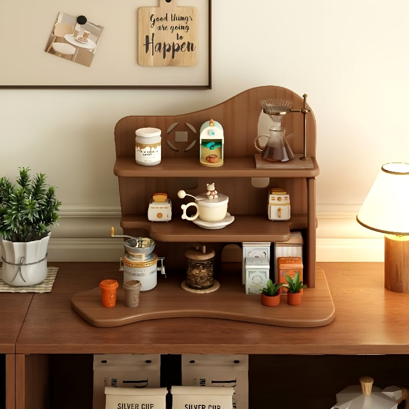 Multi-layer Light Luxury Solid Wood Desktop Coffee Cup Holder, Multi-functional Desktop Organizer, Perfume & Cosmetics Storage Rack, Freestanding Design, Compact And Practical, Decorates Your Space Beautifully