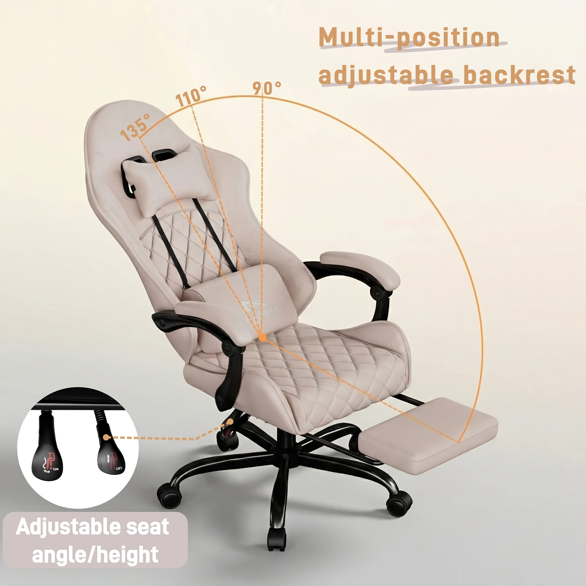 Ergonomic Office & Gaming Chair with Massage Lumbar Support & Adjustable Footrest - Manual Recline Handle Suitable for Home, Computer Desk, Hard Compatible for Bedrooms\u002FStudies, 8 Colors - Assembly Required Chair with Headrest Support