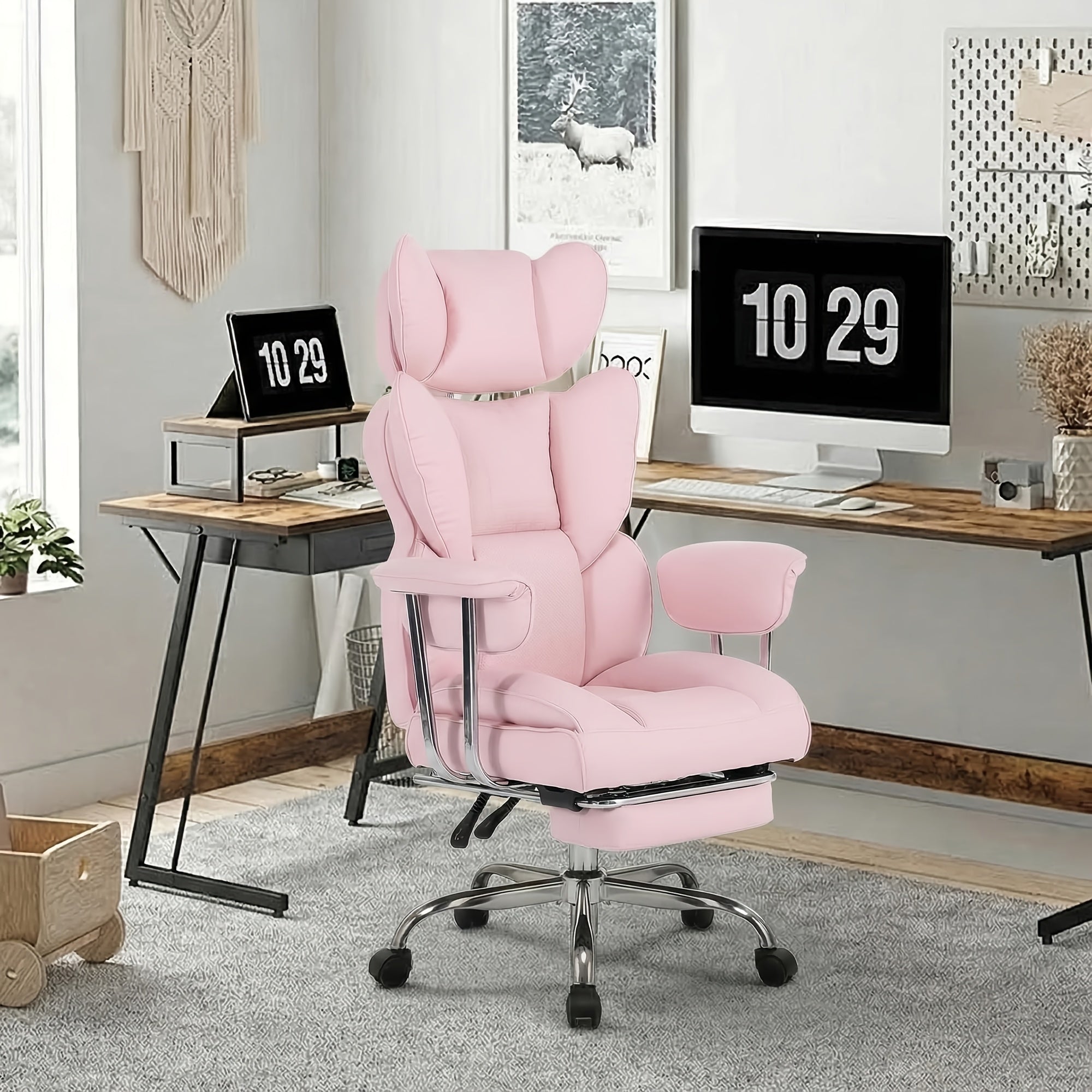 Big & Tall Executive Office Chair, 350 LBS Capacity, Scratch Resistant PU Leather Desk Chair with Foldable Footrest, Ergonomic Reclining Computer Chair, Pocket Spring Cushion Support for Home Office