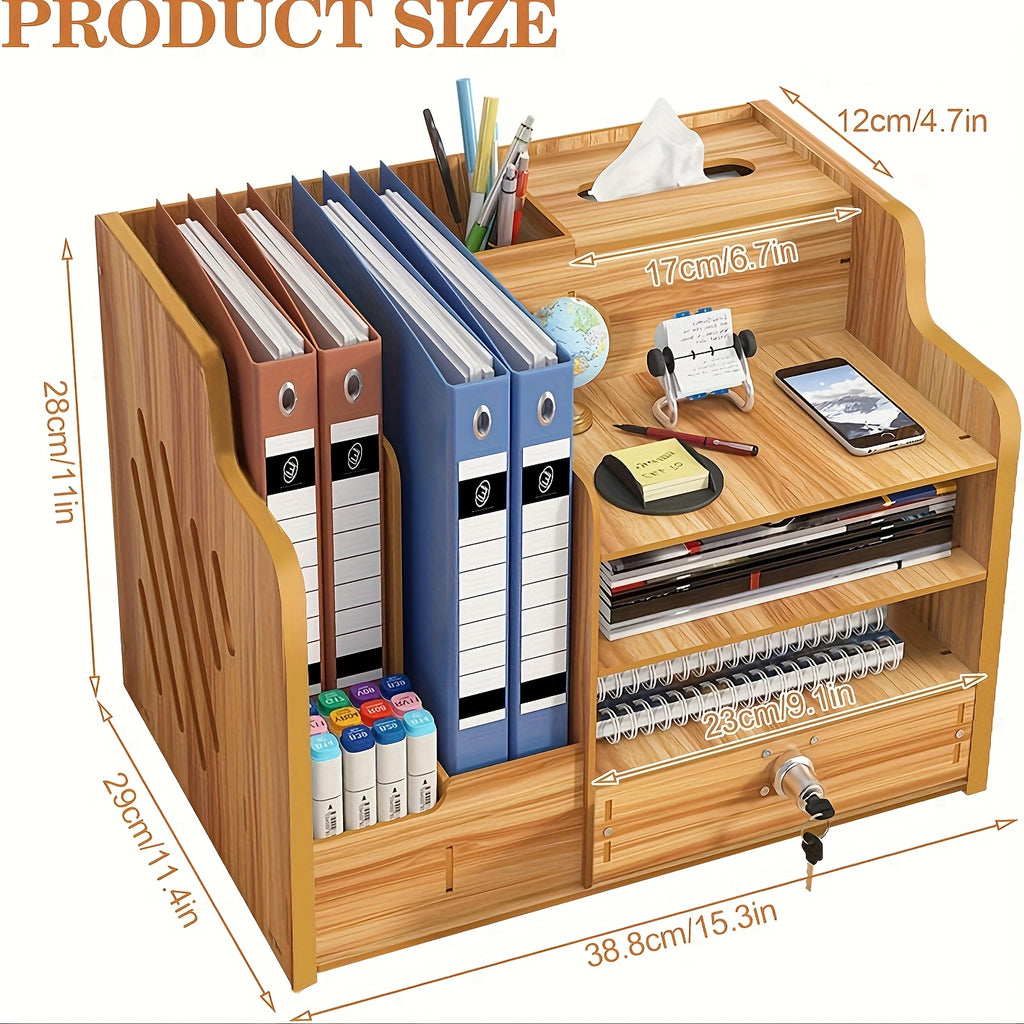 Office Paper Organizer for Desk, Wooden File Holder, Office Desk Organizer, Stackable Paper Trays for Home, Office, School