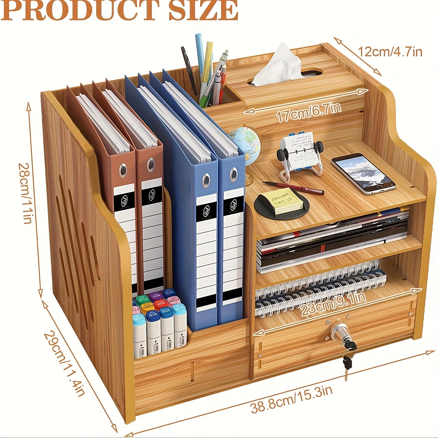 Office Paper Organizer for Desk, Wooden File Holder, Office Desk Organizer, Stackable Paper Trays for Home, Office, School