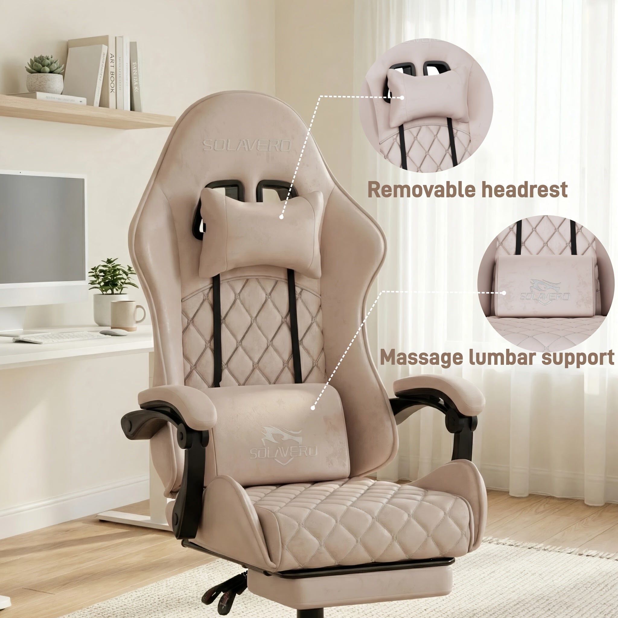 Ergonomic Office & Gaming Chair with Massage Lumbar Support & Adjustable Footrest - Manual Recline Handle Suitable for Home, Computer Desk, Hard Compatible for Bedrooms\u002FStudies, 8 Colors - Assembly Required Chair with Headrest Support