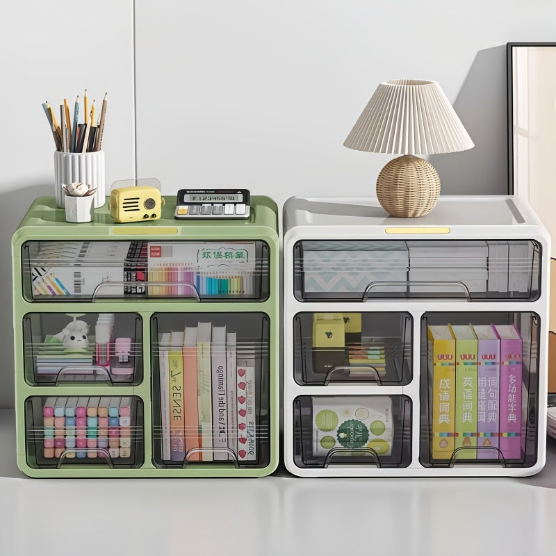 2\u002F3\u002F4-Tier Stackable Desktop Storage Organizer with Drawers, Detachable Desktop Drawer Rack with Adjustable Dividers, Offic Storage Drawer Units with Handles for Stationery, Medicine, Crafts, Cosmetics - Avocado Green, Storage Drawer Units