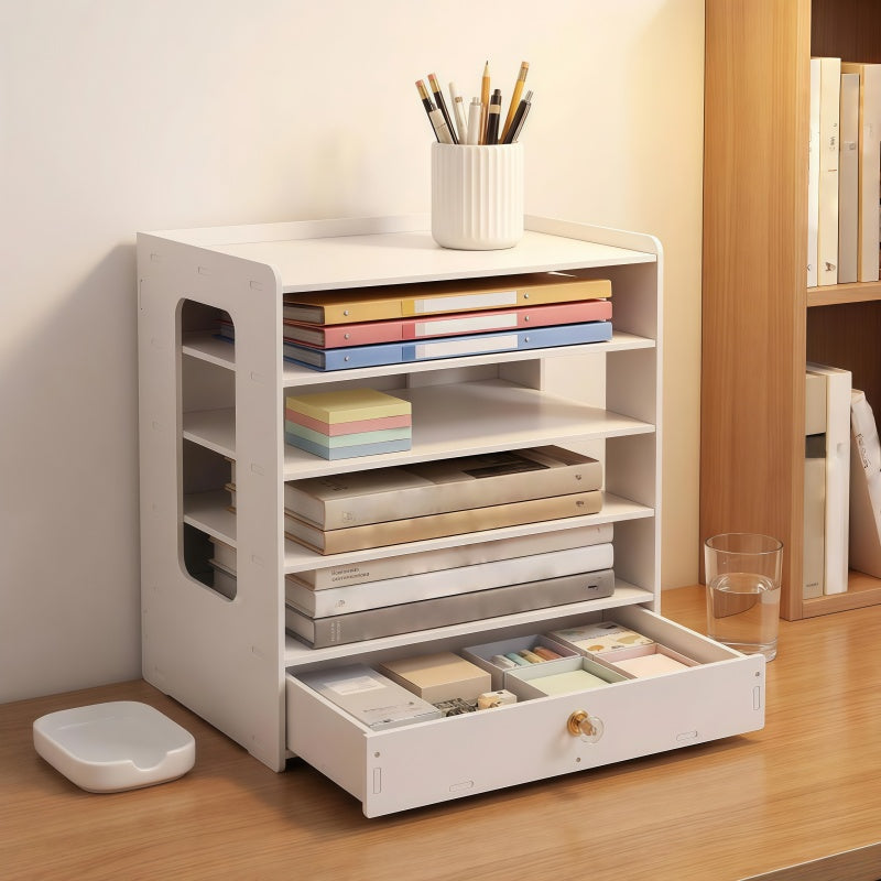 White Card File Storage Box And – Adjustable Dividers And Stackable Trays. Essential File Organizer for Office And Home, Doubles As Desktop Mail Sorter. Ideal for Use in Offices, Home Study, And Dormitories