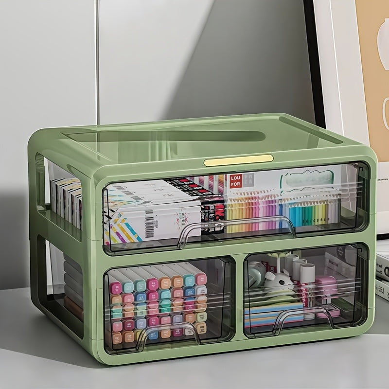 2\u002F3\u002F4-Tier Stackable Desktop Storage Organizer with Drawers, Detachable Desktop Drawer Rack with Adjustable Dividers, Offic Storage Drawer Units with Handles for Stationery, Medicine, Crafts, Cosmetics - Avocado Green, Storage Drawer Units