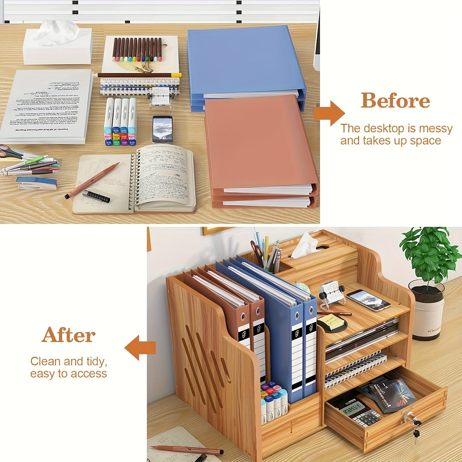 Office Paper Organizer for Desk, Wooden File Holder, Office Desk Organizer, Stackable Paper Trays for Home, Office, School