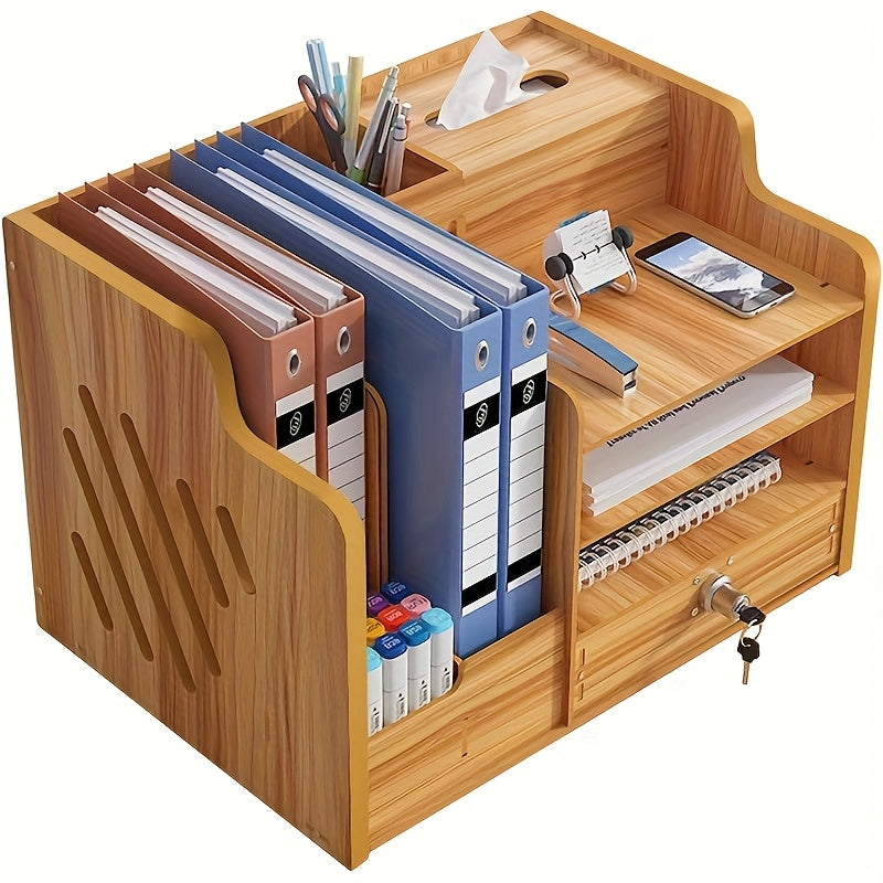 Office Paper Organizer for Desk, Wooden File Holder, Office Desk Organizer, Stackable Paper Trays for Home, Office, School