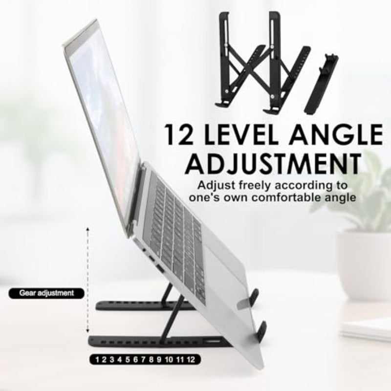 Adjustable Laptop Stand, Suitable for Desktop, 12-speed Height Adjustment, Portable Folding Heightening Rack, with Mobile Phone Stand and Keyboard Holder - Ventilation and Cooling System, Non-slip Pad, Tablet\u002F Laptop Stand, Suitable for Home, Office