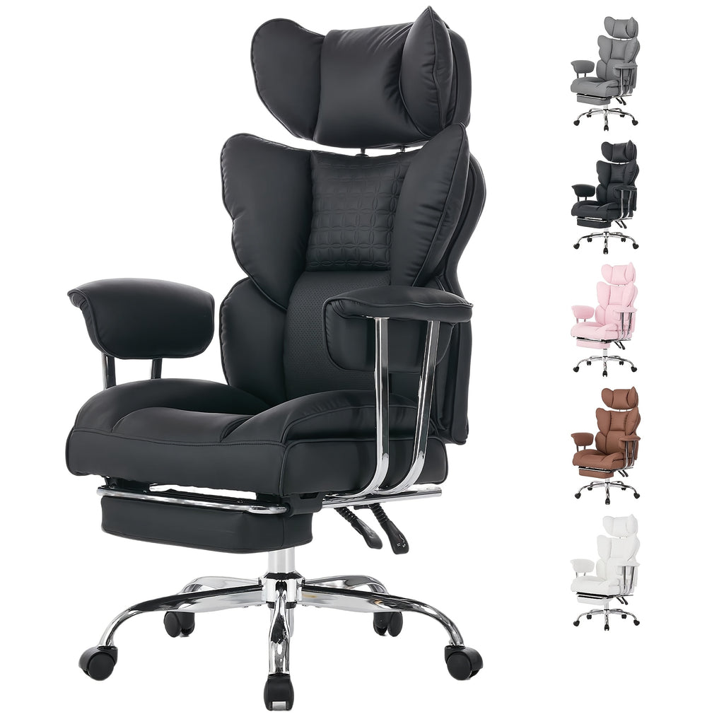 Big & Tall Executive Office Chair, 350 LBS Capacity, Scratch Resistant PU Leather Desk Chair with Foldable Footrest, Ergonomic Reclining Computer Chair, Pocket Spring Cushion Support for Home Office