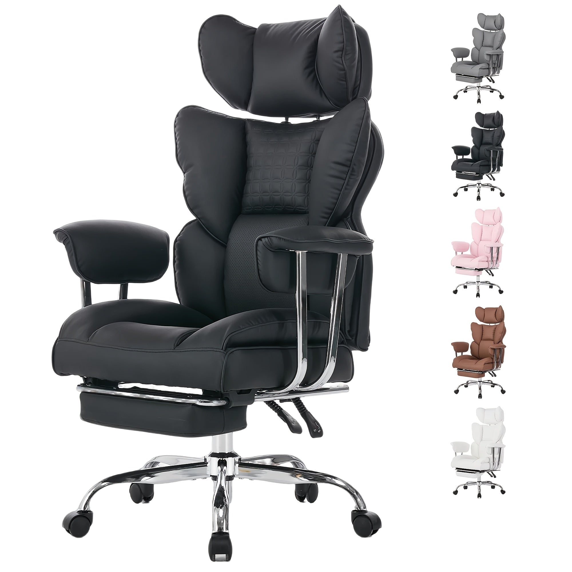Big & Tall Executive Office Chair, 350 LBS Capacity, Scratch Resistant PU Leather Desk Chair with Foldable Footrest, Ergonomic Reclining Computer Chair, Pocket Spring Cushion Support for Home Office