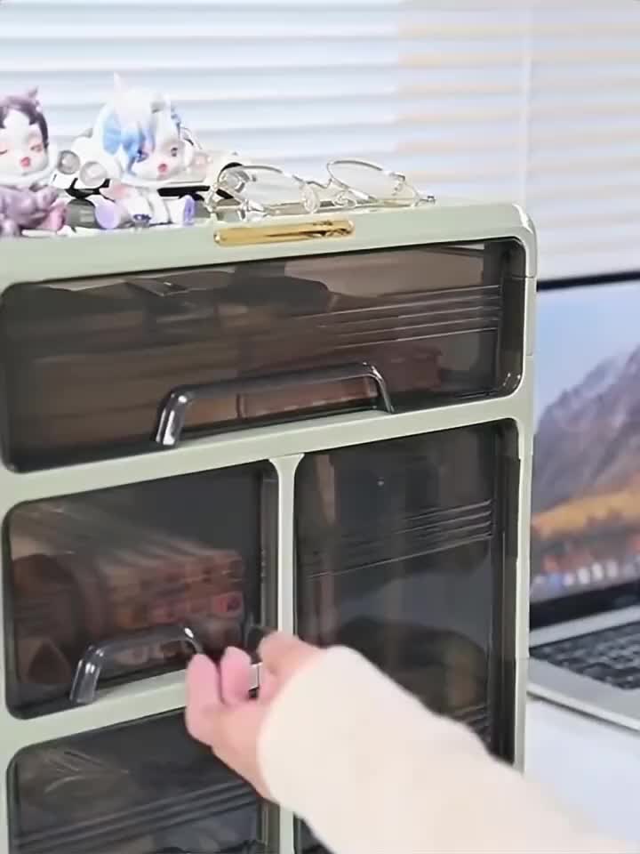 2\u002F3\u002F4-Tier Stackable Desktop Storage Organizer with Drawers, Detachable Desktop Drawer Rack with Adjustable Dividers, Offic Storage Drawer Units with Handles for Stationery, Medicine, Crafts, Cosmetics - Avocado Green, Storage Drawer Units