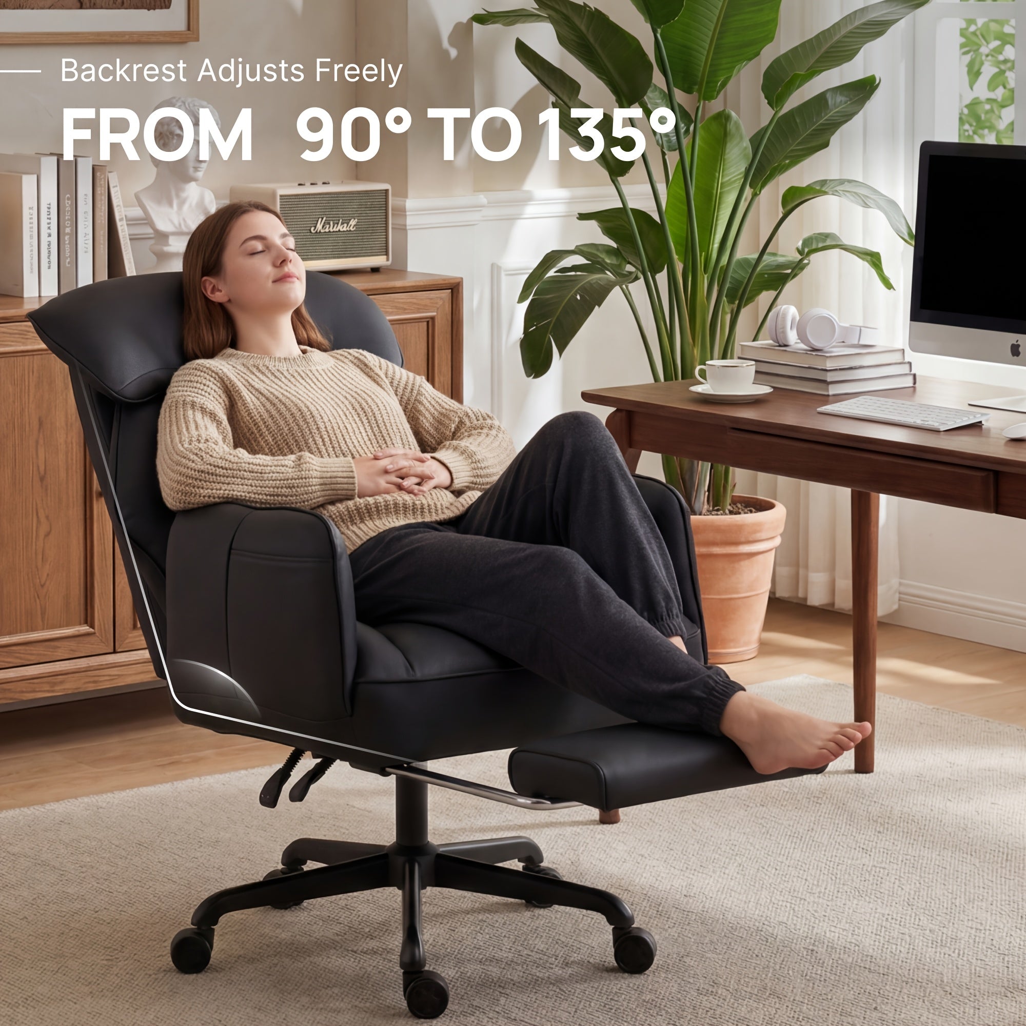 Adjustable Height And Armrest Office Chair with Pocket Spring Cushion, Retractable Footrest Recliner, Swivel High Back Gaming Chair for Home Office, Game, Rest, Study