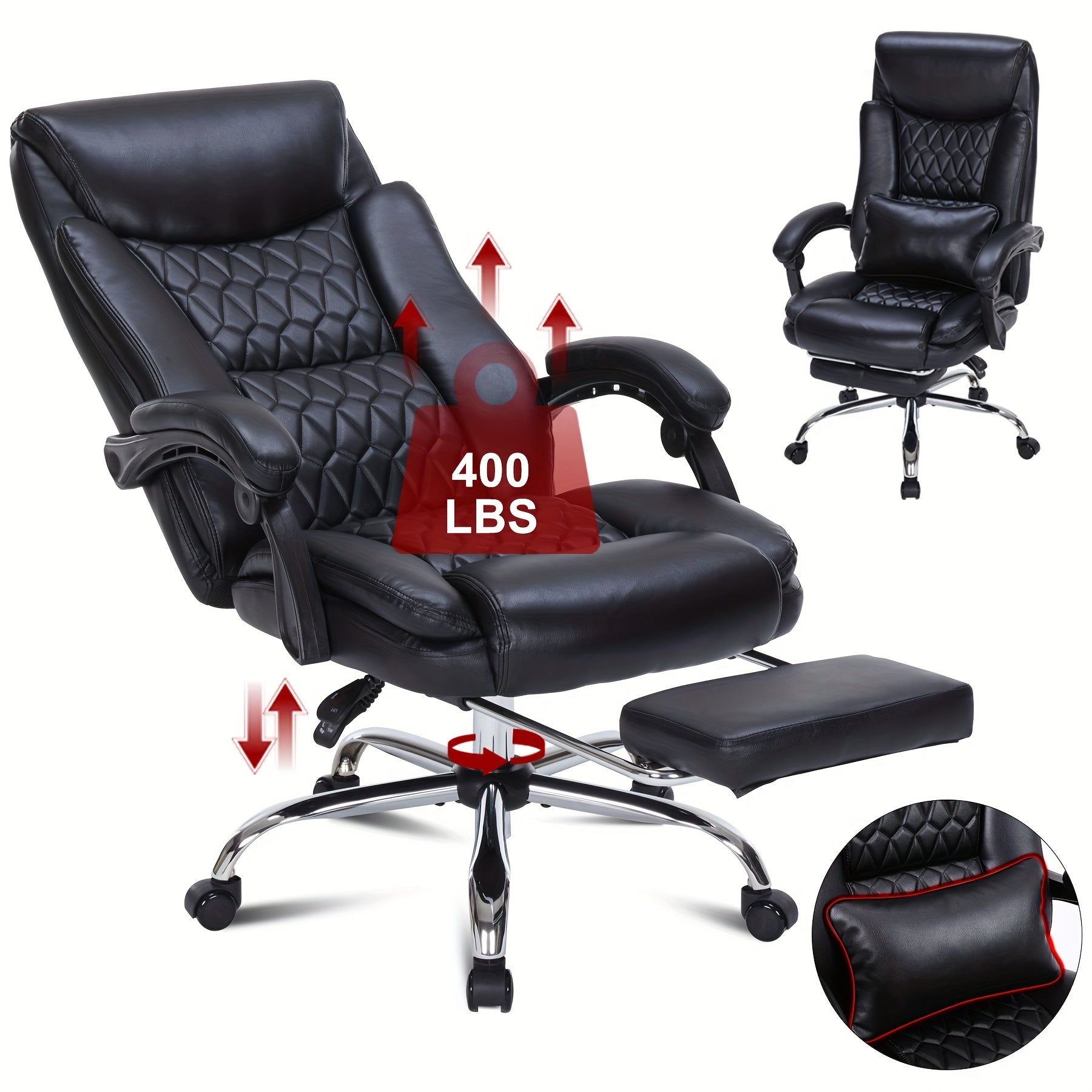 Reclining Office Chair, Ergonomic Chair with Leg Rest, Sturdy 400-Pound High-Back Executive Office Chair, Suitable for Home Use