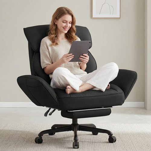 Adjustable Height And Armrest Office Chair with Pocket Spring Cushion, Retractable Footrest Recliner, Swivel High Back Gaming Chair for Home Office, Game, Rest, Study