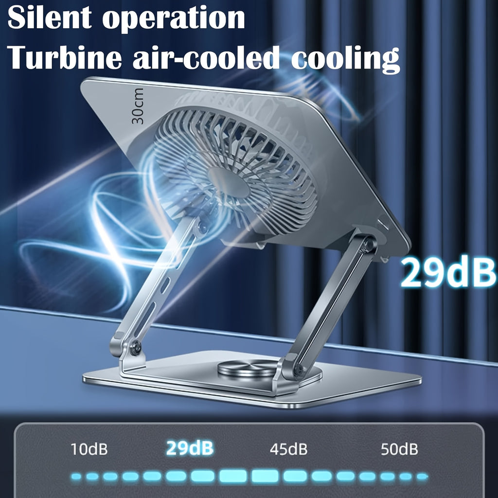 Carbon Steel Notebook Stand Computer Desktop Riser Tablet Holder Folding 360 Degree Rotation Fan Cooling Office Supply