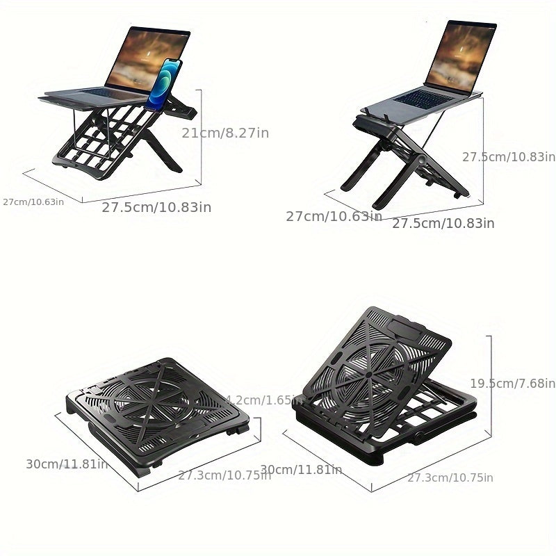 Adjustable Laptop Stand Compatible for 17.3inch Laptops & Phone Holder, Portable Height-Adjustable Desk Stand with Phone Shelf, Desktop Holder Suitable for Office, Bedside, for Smartphones