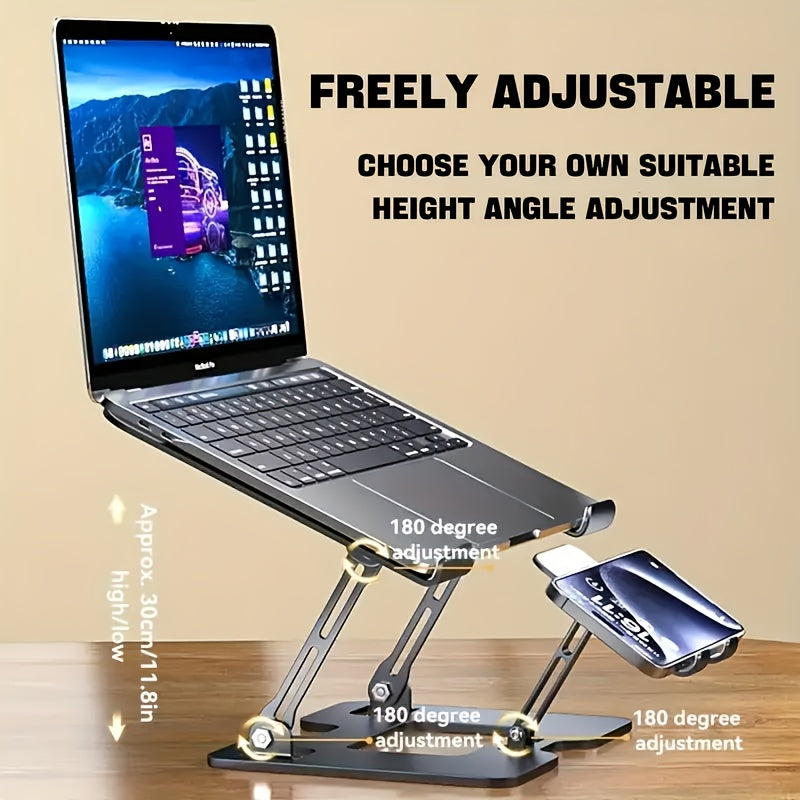 1 Mobile Phone Laptop Holder 2in 1 Heightening Vertical Heat Dissipation Folding Office Liftable Carbon Steel Bracket, Ergonomic Adjustable Folding Desktop Laptop Holder with Semiconductor Cooling Fan - Heavy Duty Carbon Steel 2in 1 Lifter and Mobile