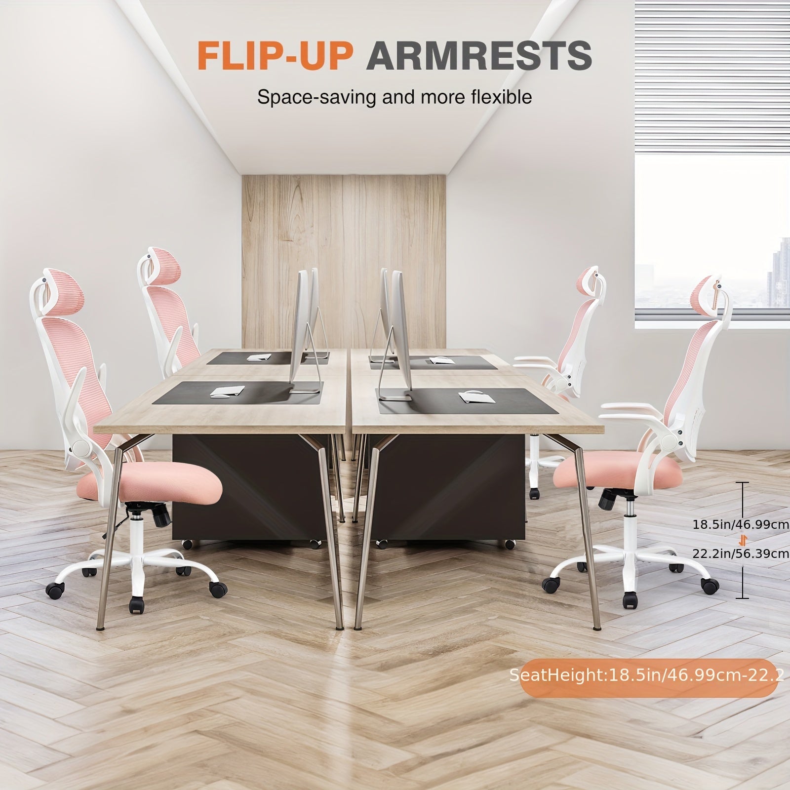 Ergonomic Office Desk Computer Chair, High Back Comfy Swivel Home Gaming Mesh Chairs With Wheels, Adjustable Headrest, Comfortable Lumbar Support, Flip-up Arms, 144° Tilt For Study