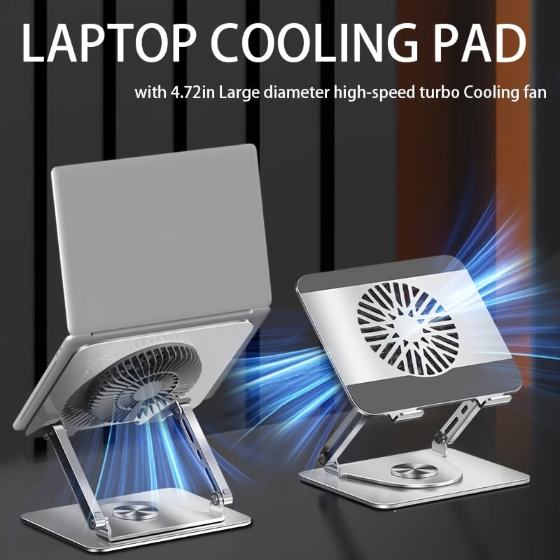 Carbon Steel Notebook Stand Computer Desktop Riser Tablet Holder Folding 360 Degree Rotation Fan Cooling Office Supply