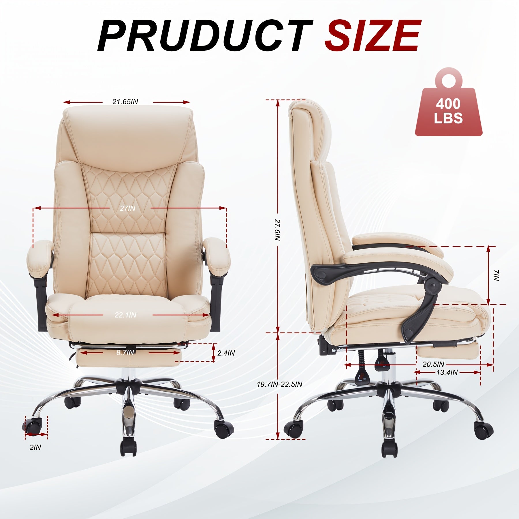 Reclining Office Chair, Ergonomic Chair with Leg Rest, Sturdy 400-Pound High-Back Executive Office Chair, Suitable for Home Use