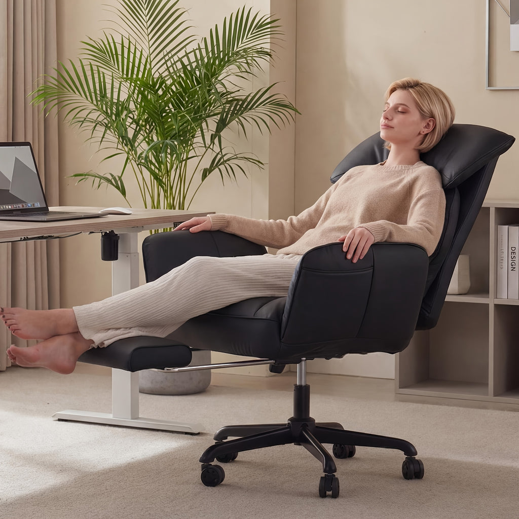 Adjustable Height And Armrest Office Chair with Pocket Spring Cushion, Retractable Footrest Recliner, Swivel High Back Gaming Chair for Home Office, Game, Rest, Study