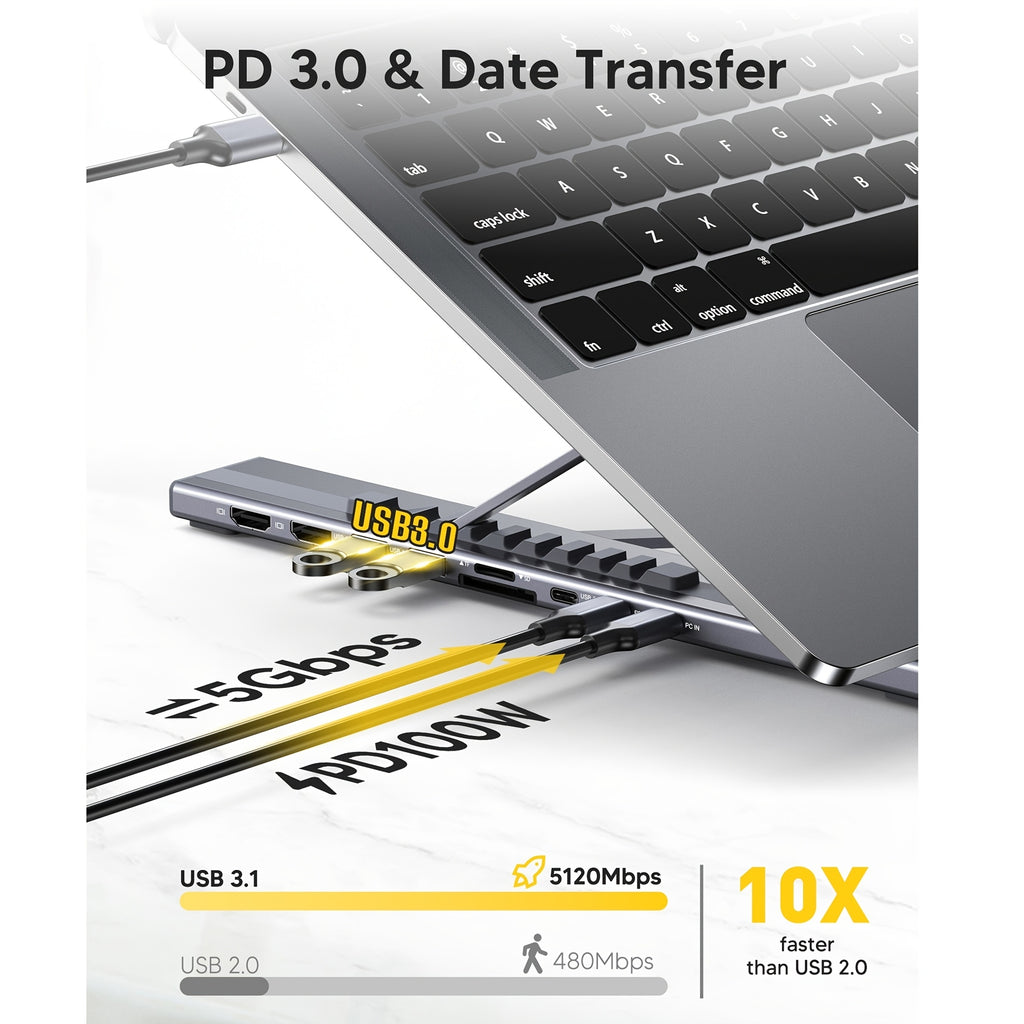 USB-C Laptop Docking Station Stand, Supports Dual 4K@60Hz Monitors, 9-in-1 USB-C Hub with 2 HDTV Ports, 2 USB 3.0 Ports, 100W PD Fast Charging, Universal Docking Station Suitable for MacBook Pro\u002FAir\u002FDell\u002FHP\u002FSurface\u002FLenovo