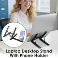 Adjustable Laptop Stand, Suitable for Desktop, 12-speed Height Adjustment, Portable Folding Heightening Rack, with Mobile Phone Stand and Keyboard Holder - Ventilation and Cooling System, Non-slip Pad, Tablet\u002F Laptop Stand, Suitable for Home, Office