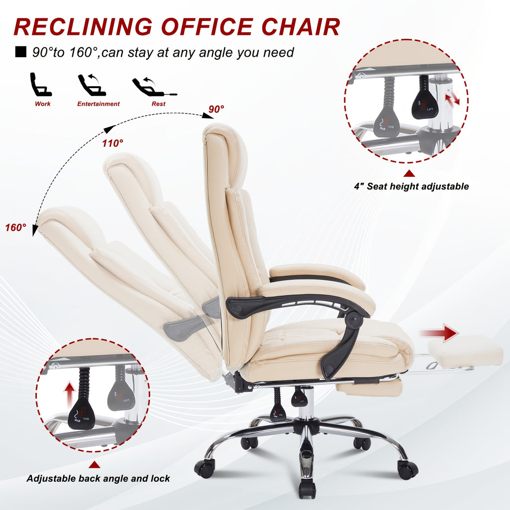 Reclining Office Chair, Ergonomic Chair with Leg Rest, Sturdy 400-Pound High-Back Executive Office Chair, Suitable for Home Use
