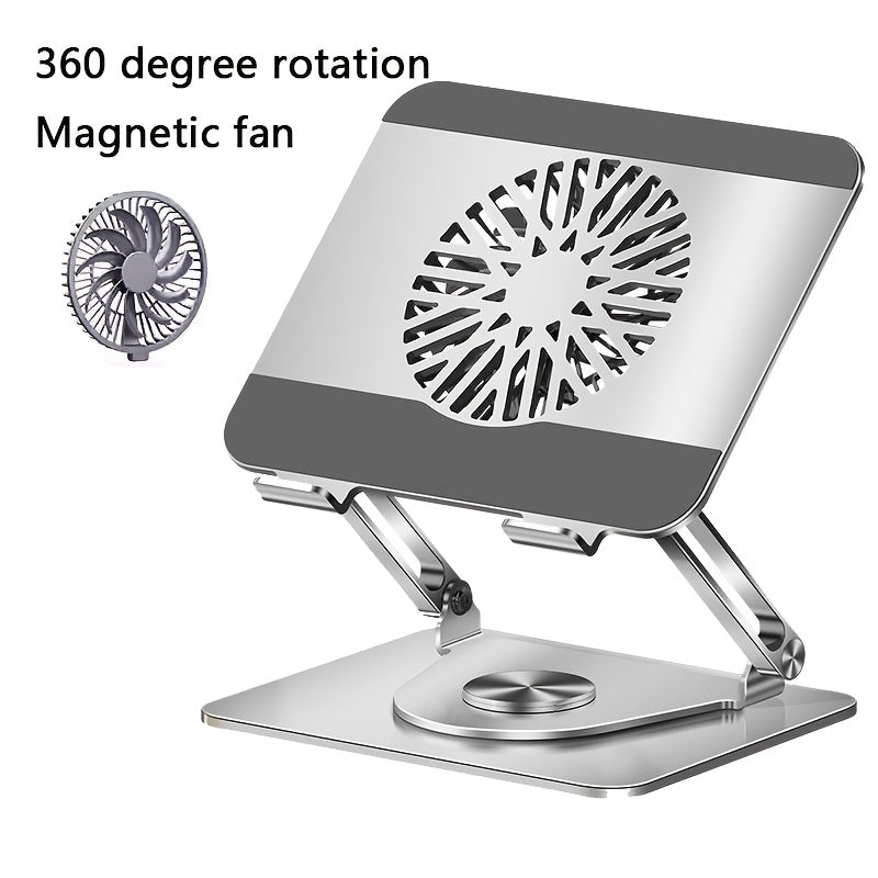 Carbon Steel Notebook Stand Computer Desktop Riser Tablet Holder Folding 360 Degree Rotation Fan Cooling Office Supply