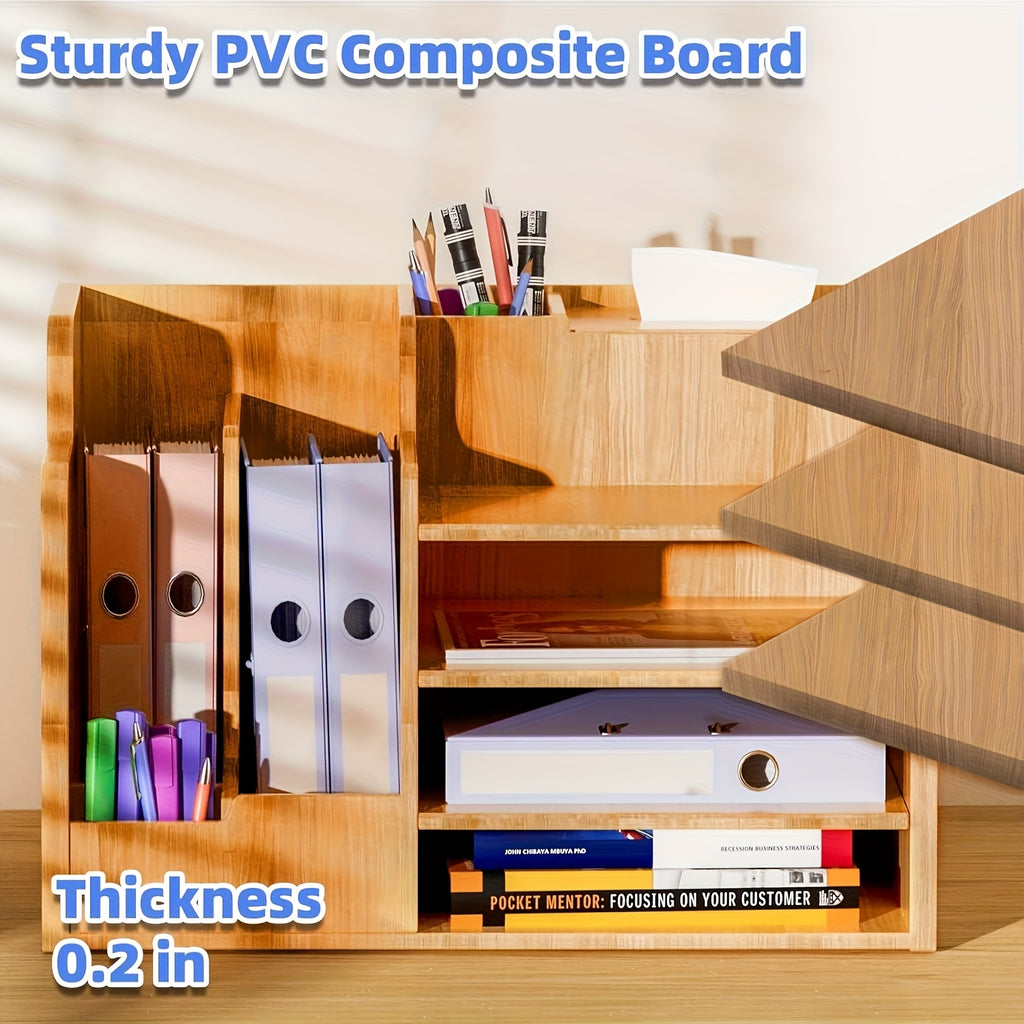 Office Paper Organizer for Desk, Wooden File Holder, Office Desk Organizer, Stackable Paper Trays for Home, Office, School