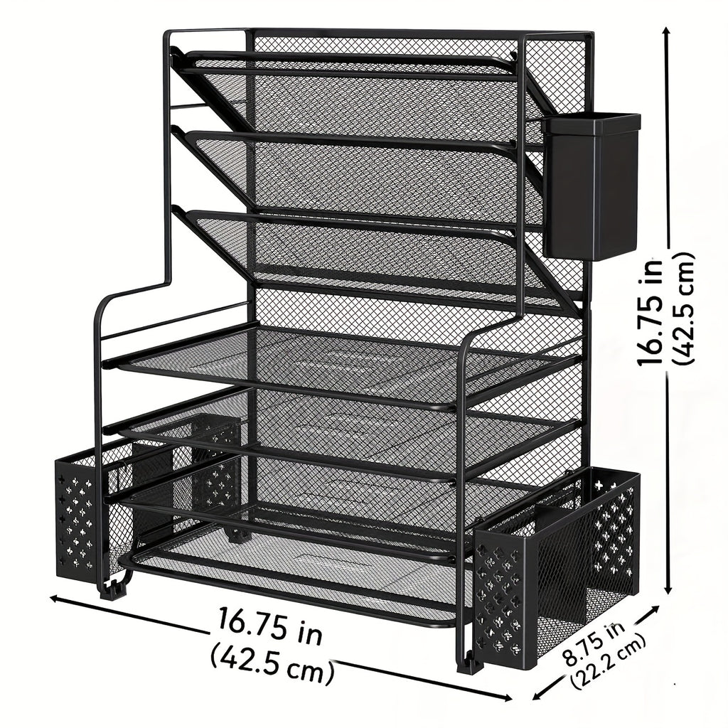 7-Tier Desk File Organizer, HOMEBETTER Document Rack, Letter Tray Paper Organizer with Pen Holder And Metal Hanging Basket