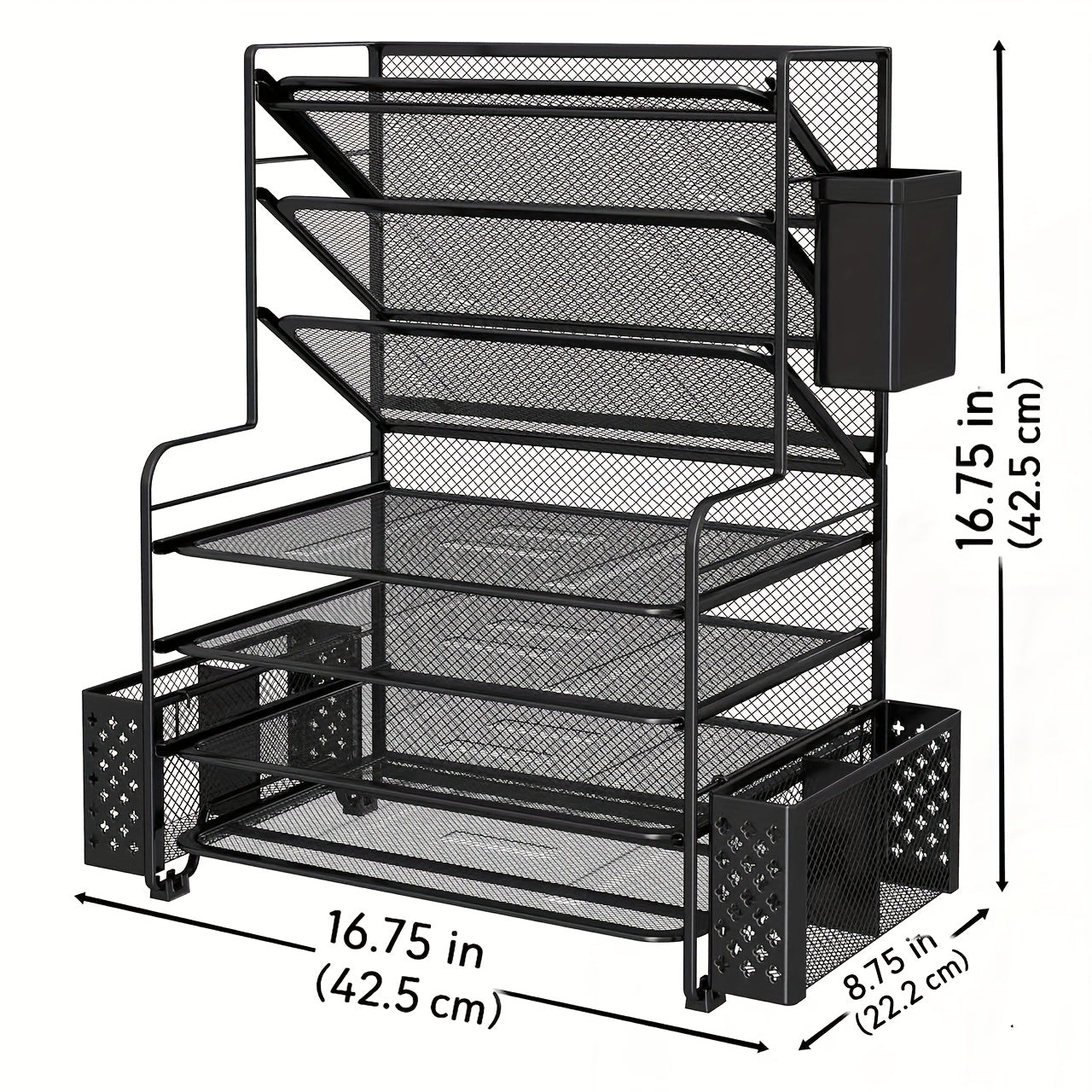 7-Tier Desk File Organizer, HOMEBETTER Document Rack, Letter Tray Paper Organizer with Pen Holder And Metal Hanging Basket