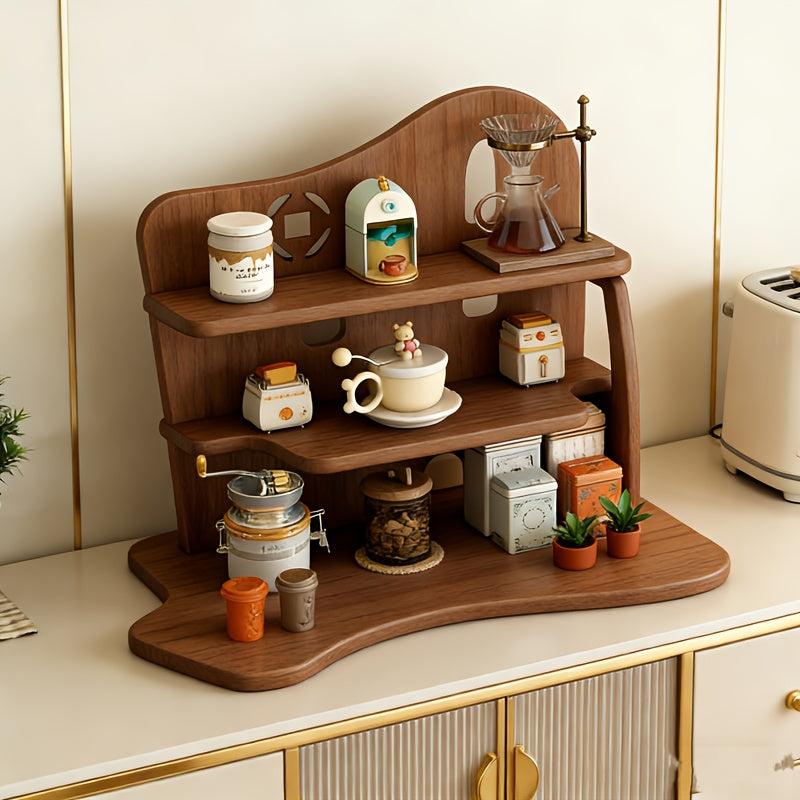 Multi-layer Light Luxury Solid Wood Desktop Coffee Cup Holder, Multi-functional Desktop Organizer, Perfume & Cosmetics Storage Rack, Freestanding Design, Compact And Practical, Decorates Your Space Beautifully