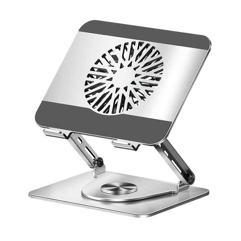 Carbon Steel Notebook Stand Computer Desktop Riser Tablet Holder Folding 360 Degree Rotation Fan Cooling Office Supply